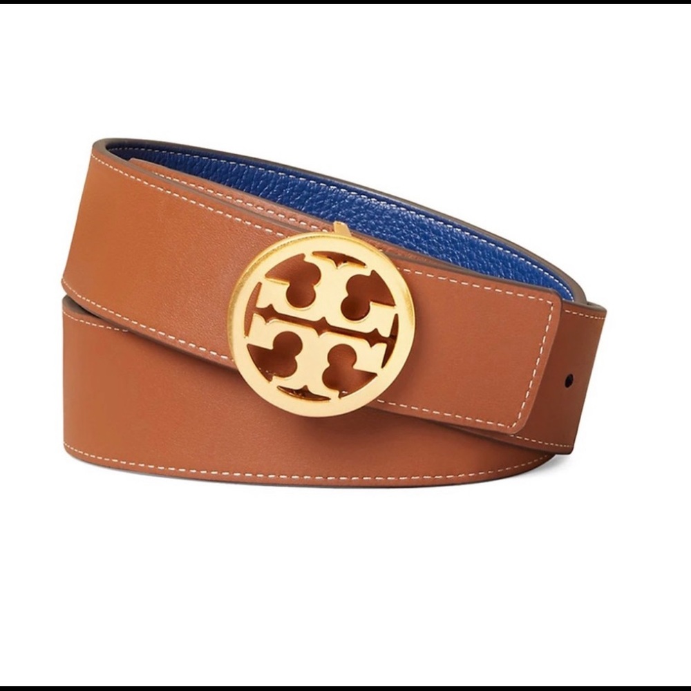 Tory Burch 1.5” Reversible Logo Belt Midnight Swim/Classic Cuoio